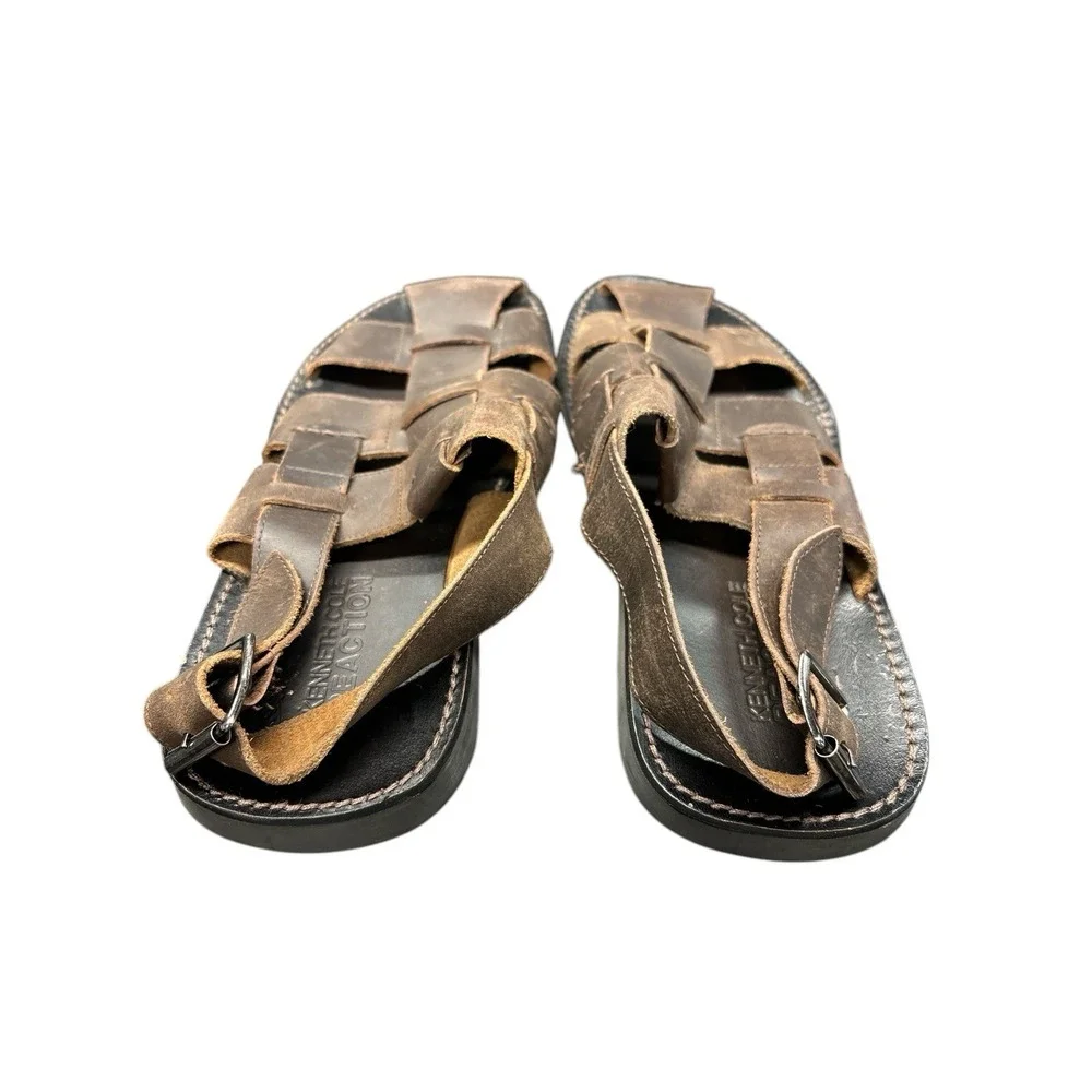 Kenneth Cole Reaction Sandals Mens Brown Leather Fisherman Buckle Close Toe Sz 9